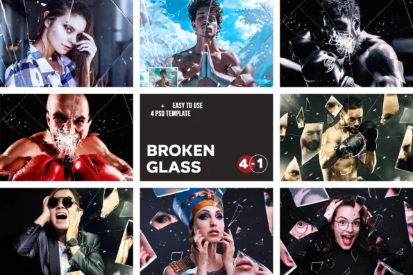 4 in 1 Editable Broken Glass Photo Effects