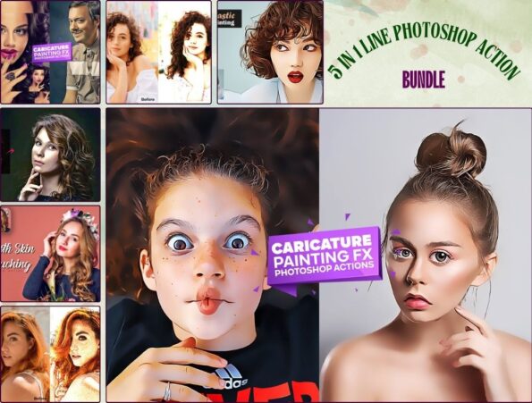 5 in 1 line photoshop Action bundle