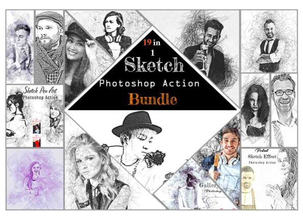 19 Sketch Photoshop Actions Bundle